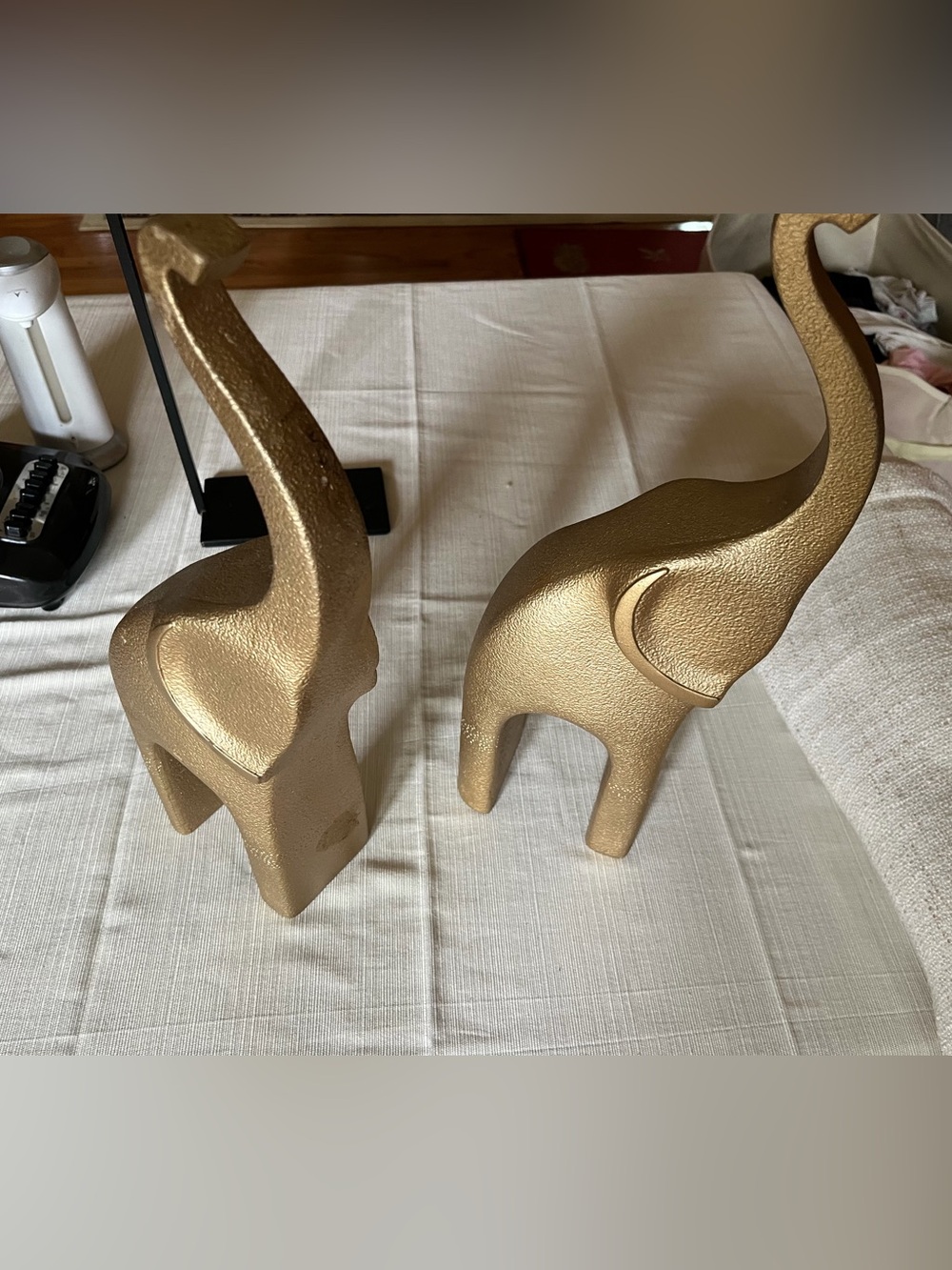 Set of 2 Elephant Chic Polyresin Trinket statues 16” H Gold… $12.00… ship 4lbs